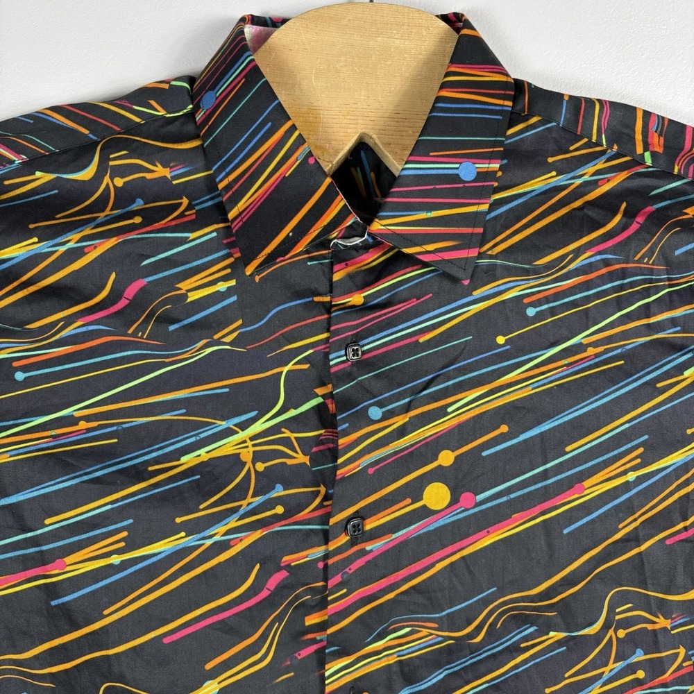 Vtg Inserch Icon Men's Large 80s 90s Bold Color Flip Cuff Button Front Shirt
